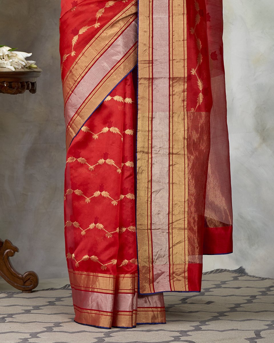 Handloom_Red_Chanderi_Silk_Saree_with_All_Over_Jaal_WeaverStory_04