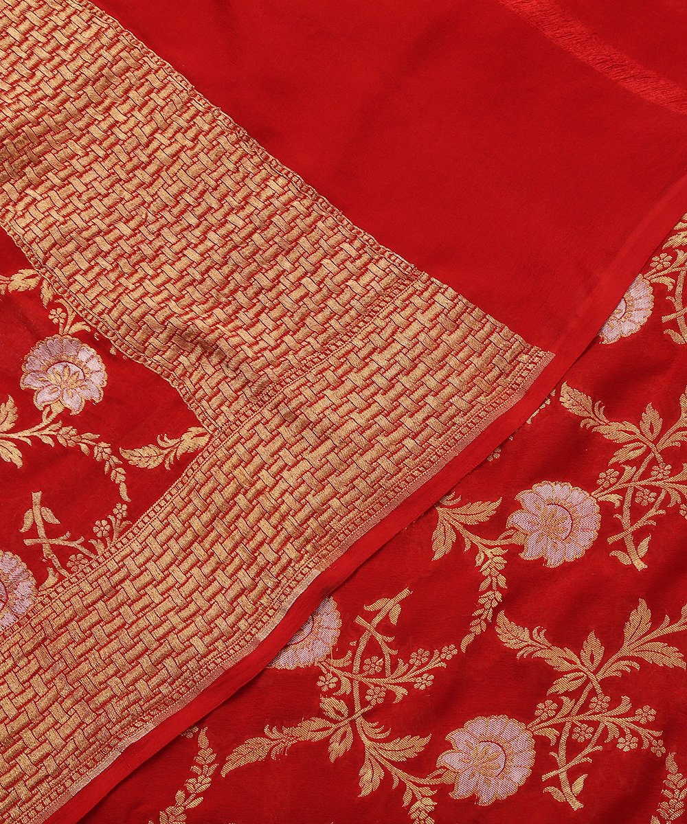 Handloom_Red_Cutwork_Banarasi_Georgette_Dupatta_with_Jangla_Design_WeaverStory_05