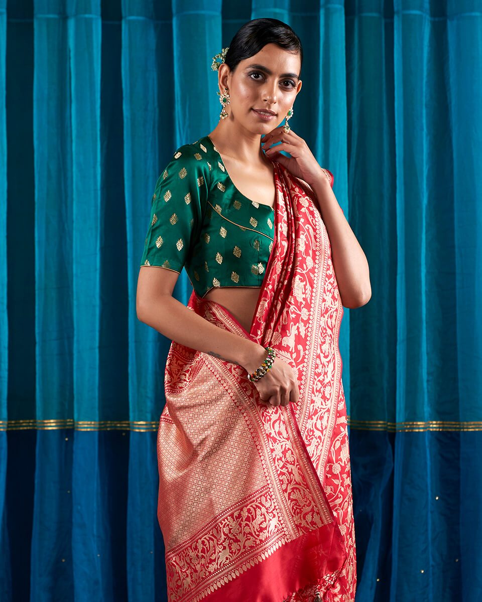 Handloom_Red_Kadhwa_Shikargah_Saree_WeaverStory_01