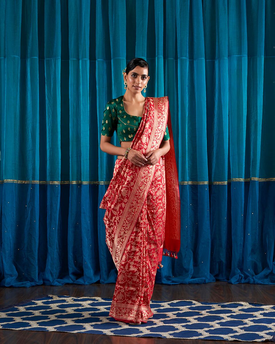 Handloom_Red_Kadhwa_Shikargah_Saree_WeaverStory_02