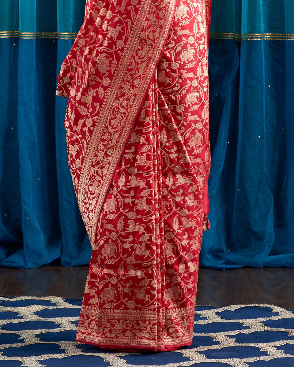 Handloom_Red_Kadhwa_Shikargah_Saree_WeaverStory_04
