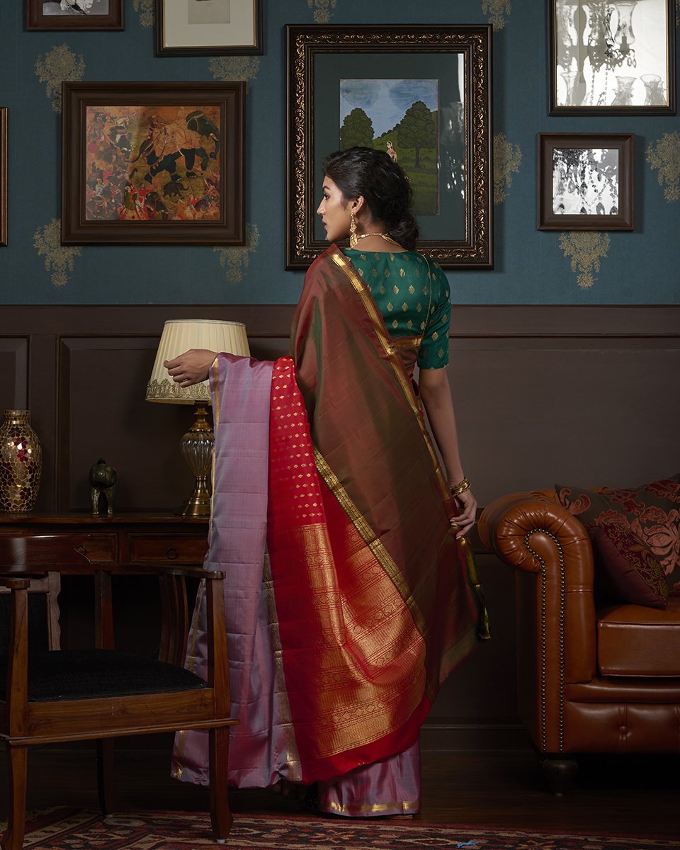 Red_Kanjivaram_Handloom_Silk_Saree_with_Green_and_Purple_Border_WeaverStory_03