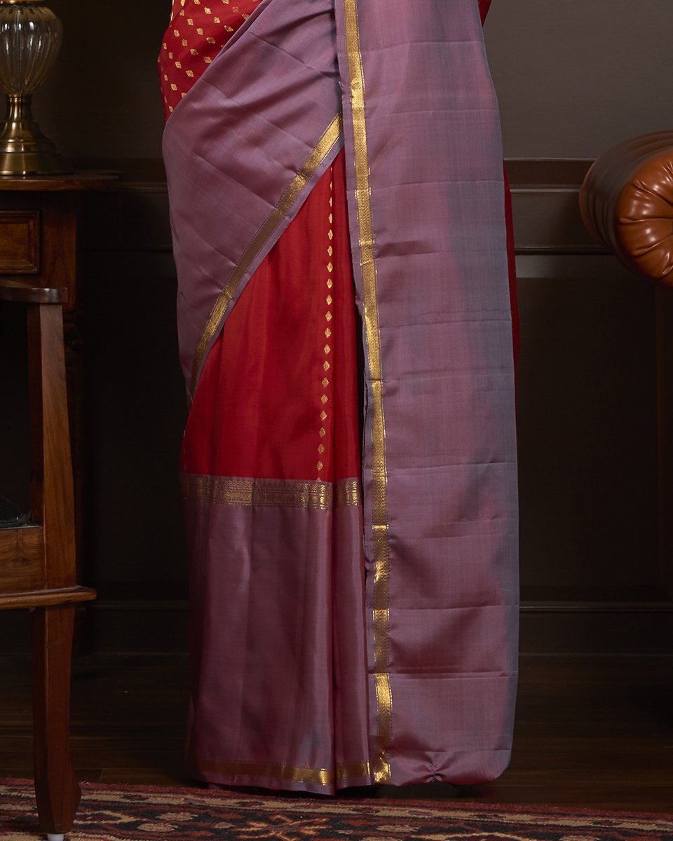 Red_Kanjivaram_Handloom_Silk_Saree_with_Green_and_Purple_Border_WeaverStory_04