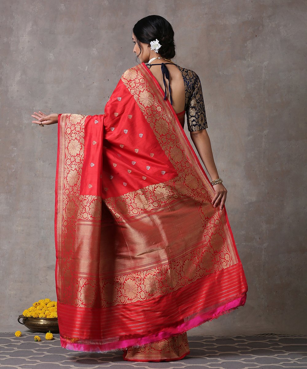 Handloom_Red_Katan_Silk_Banarasi_Saree_With_Gold_and_Silver_Boota_WeaverStory_03