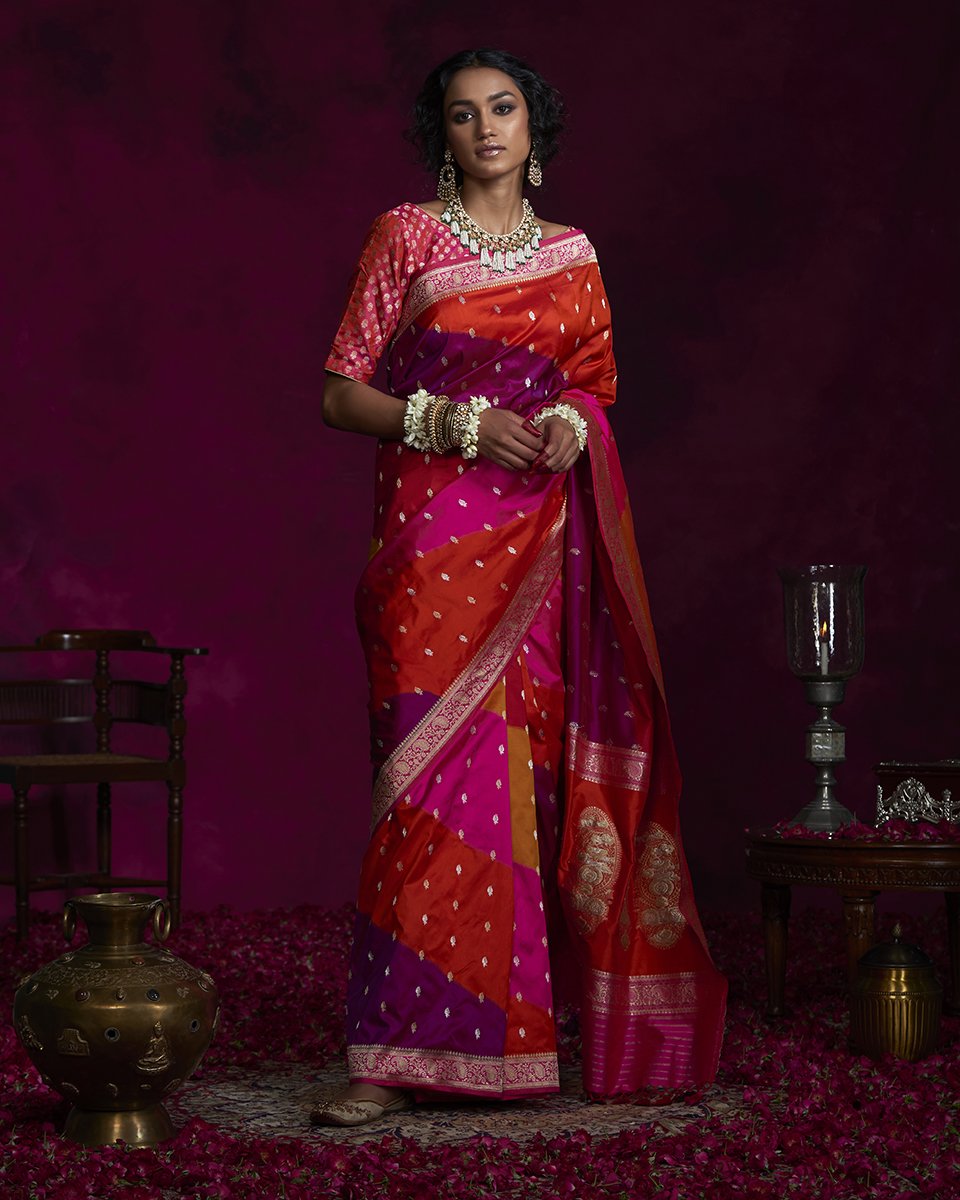 Handloom_Red_Rangkaat_Katan_Silk_Banarasi_Saree_with_Ambi_Pallu_WeaverStory_02