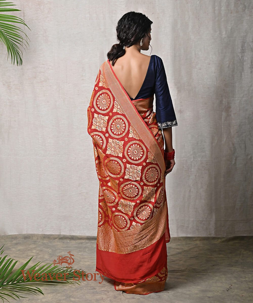Handloom_Brick_Red_Banarasi_Georgette_Saree_with_Meenakari_WeaverStory_03
