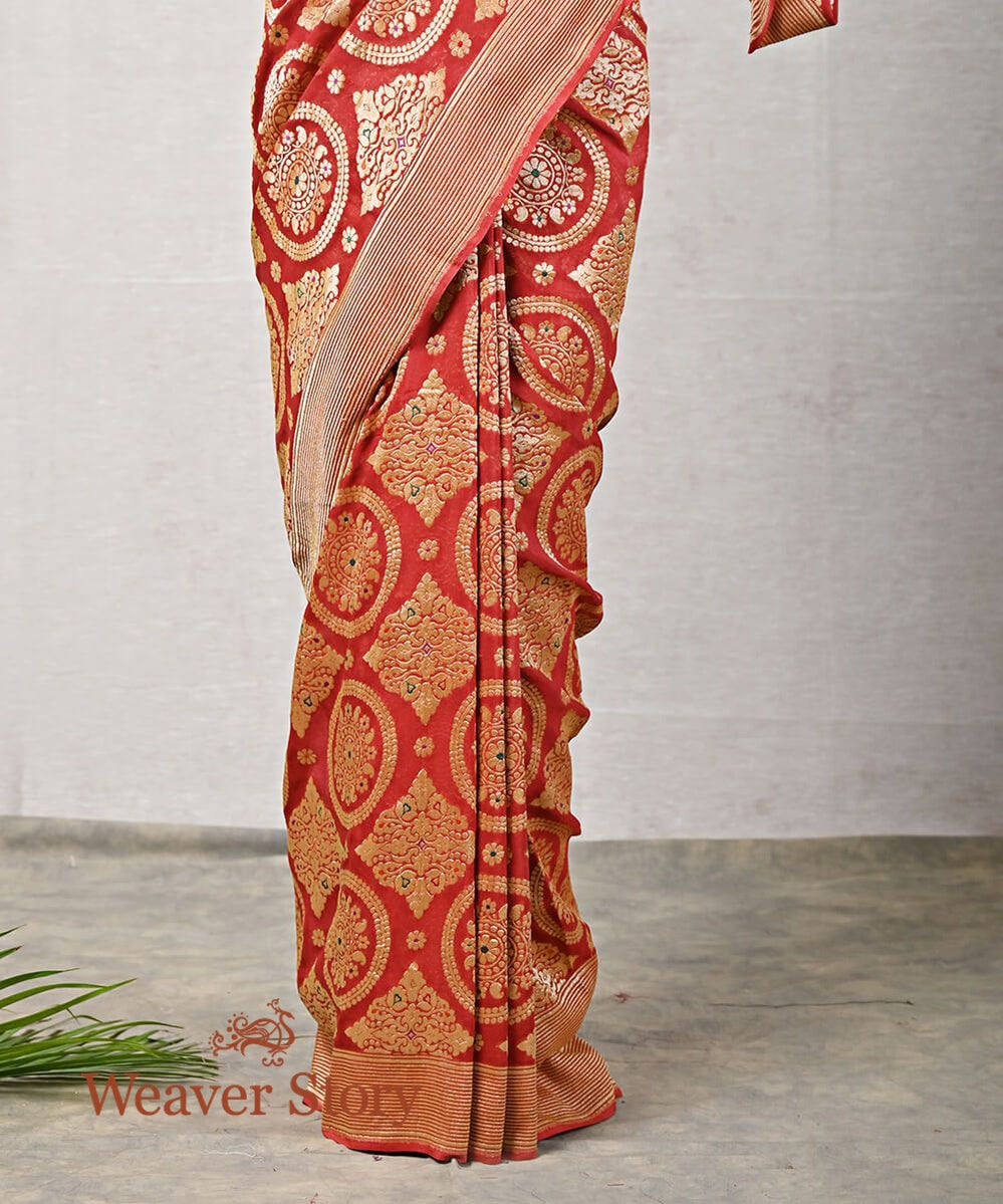 Handloom_Brick_Red_Banarasi_Georgette_Saree_with_Meenakari_WeaverStory_04