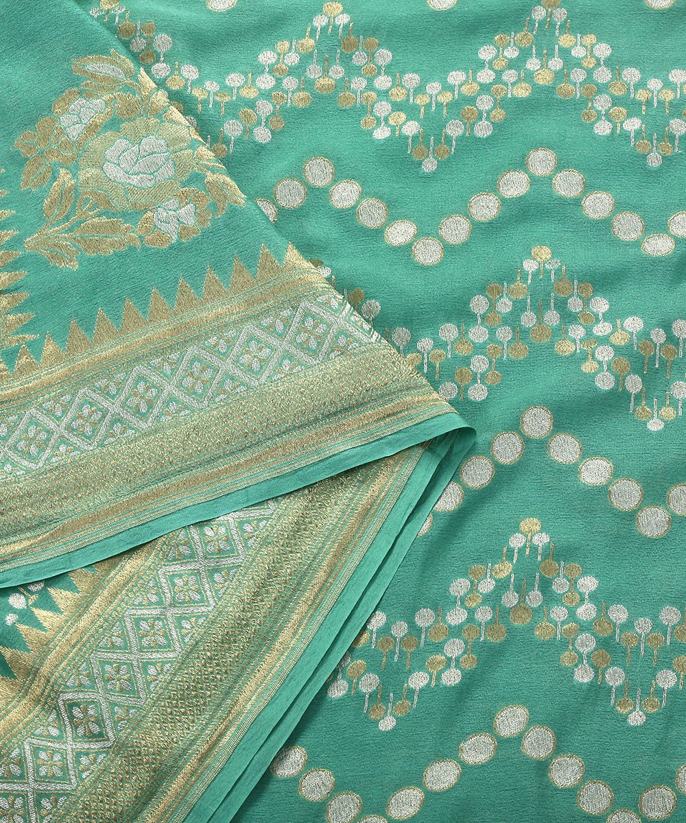 Handloom_Sea_Green_Cutwork_Pure_Georgette_Banarasi_Dupatta_with_Jangla_WeaverStory_05