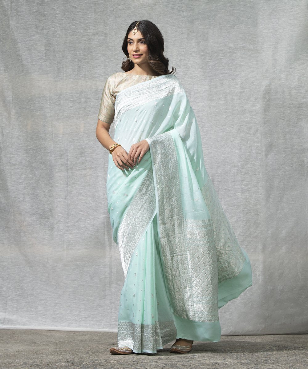 Handloom_Sea_Green_Georgette_Kadhwa_Banarasi_Saree_with_Booti_WeaverStory_02