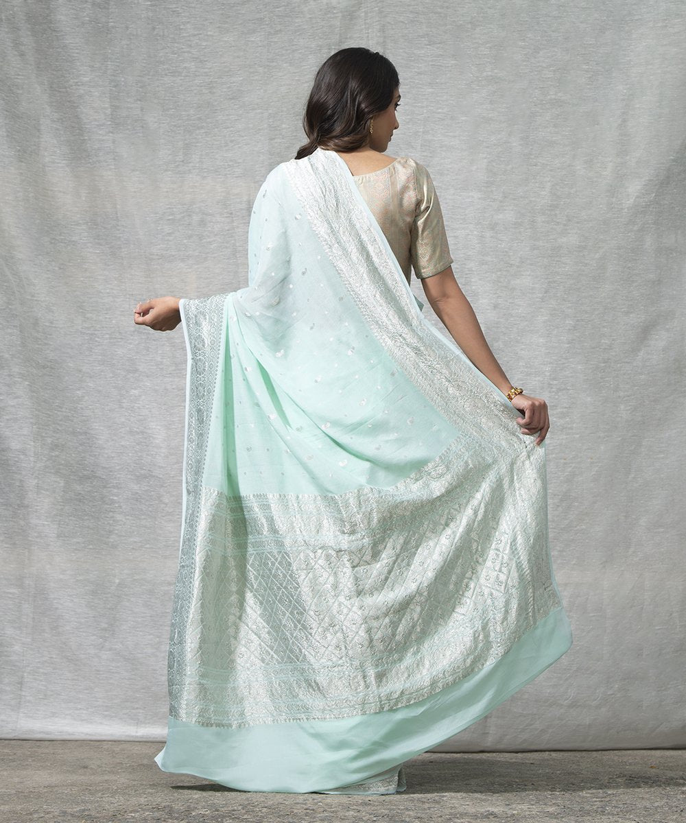Handloom_Sea_Green_Georgette_Kadhwa_Banarasi_Saree_with_Booti_WeaverStory_03