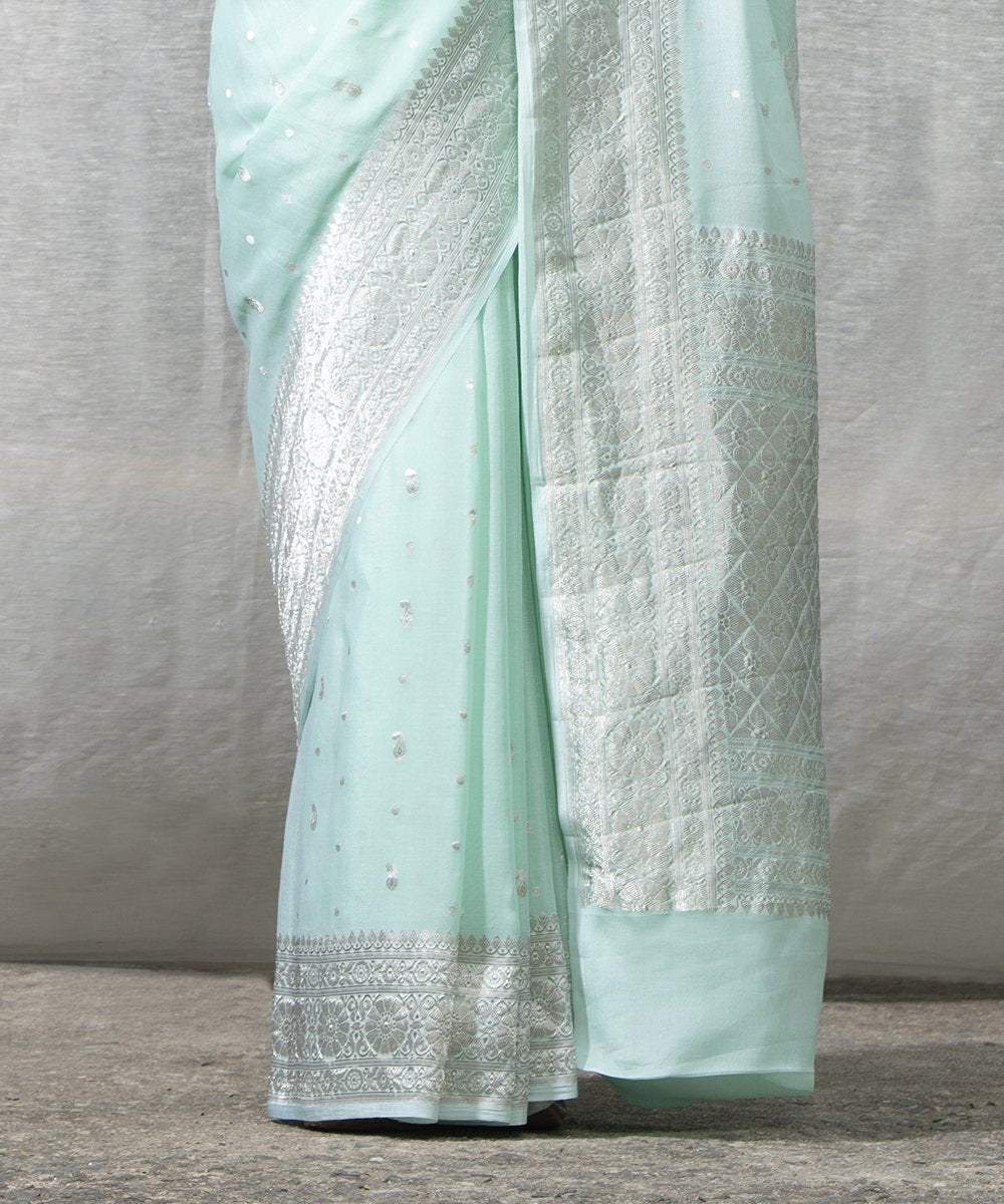 Handloom_Sea_Green_Georgette_Kadhwa_Banarasi_Saree_with_Booti_WeaverStory_04