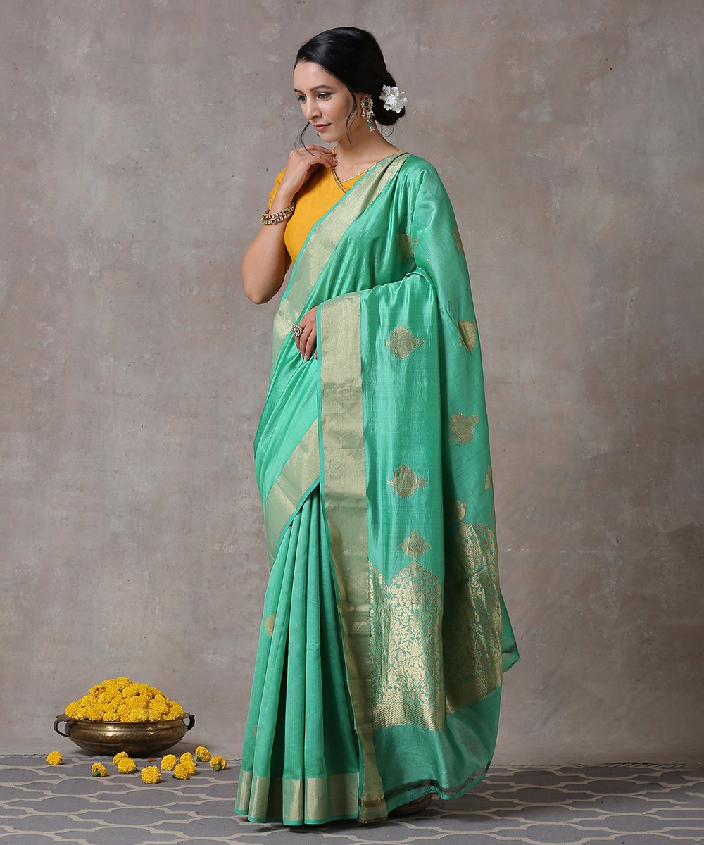 Handloom_Sea_Green_Pure_Mulberry_Silk_Banarasi_Saree_with_Booti_WeaverStory_02