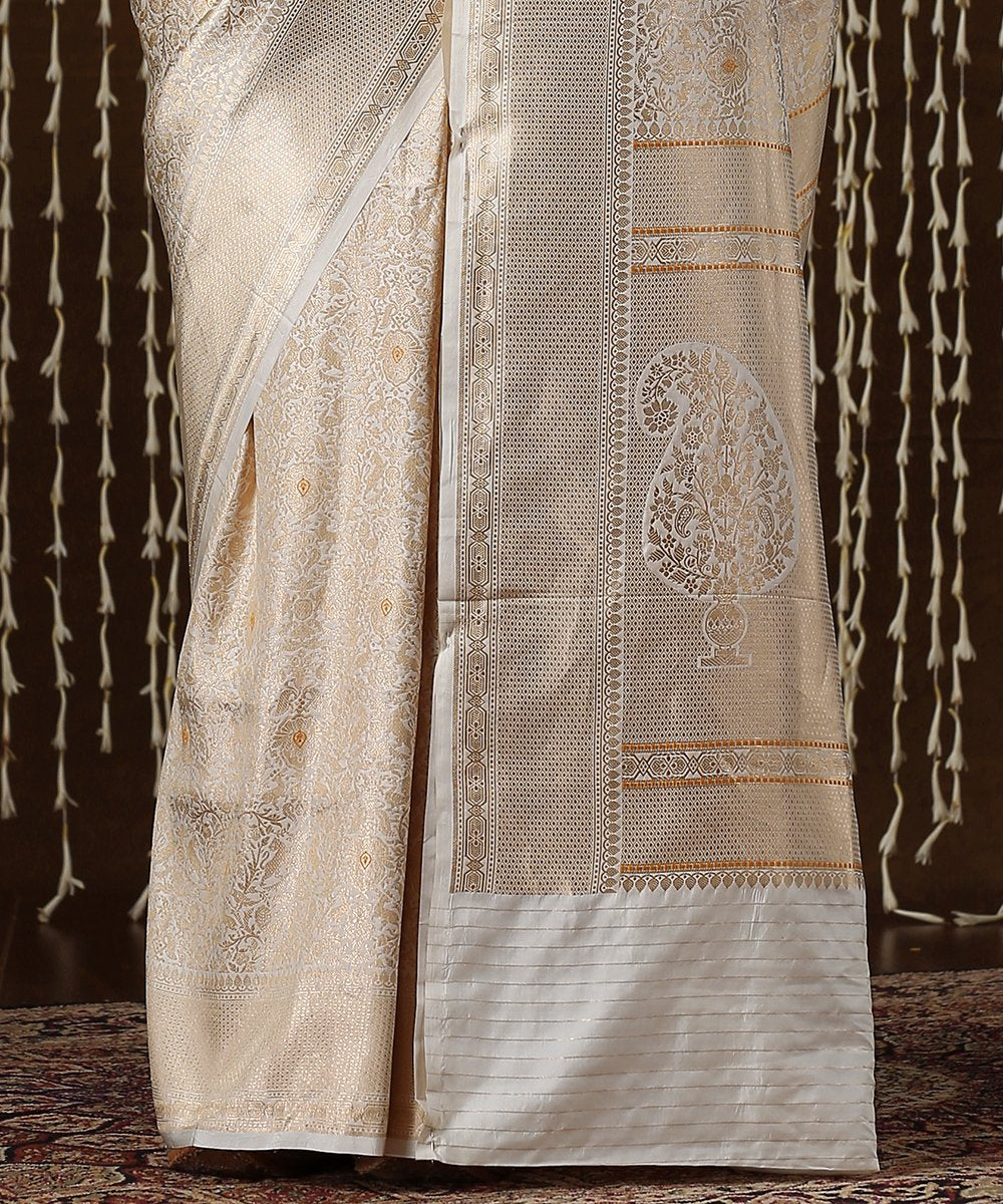 Handloom_White_Shikargah_Banarasi_saree_with_Mustard_Meenakari_Design_WeaverStory_04