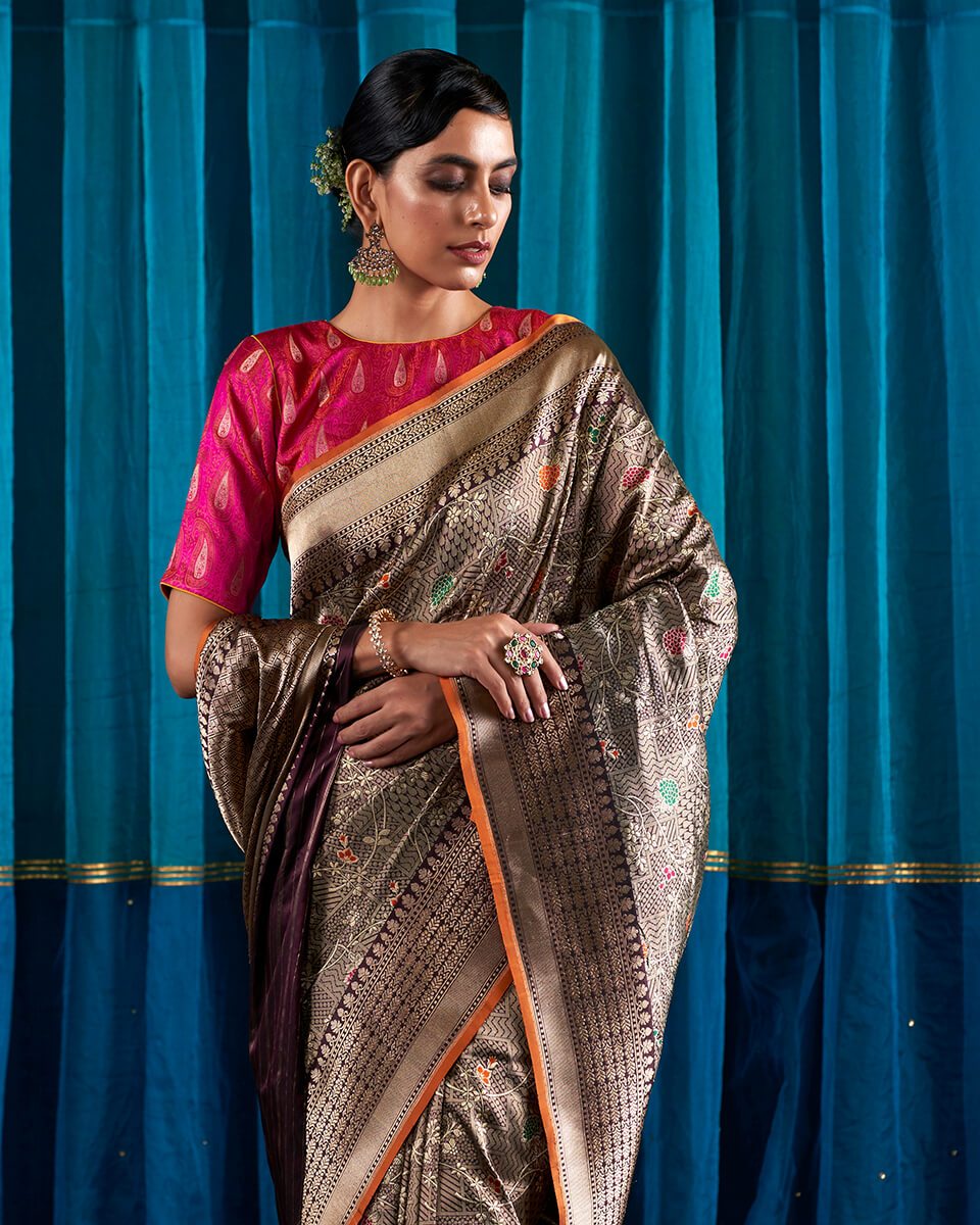 Handloom_Wine_Katan_Silk_Banarasi_Saree_with_Meenakari_WeaverStory_01