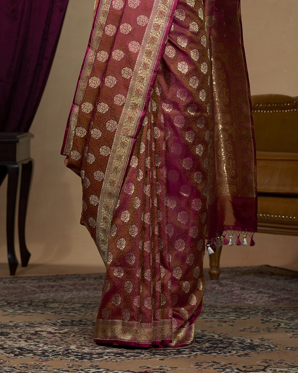 Handloom_Wine_Pure_Katan_Silk_Banarasi_Tanchoi_Saree_with_Mughal_Motifs_woven_with_Zari_WeaverStory_04