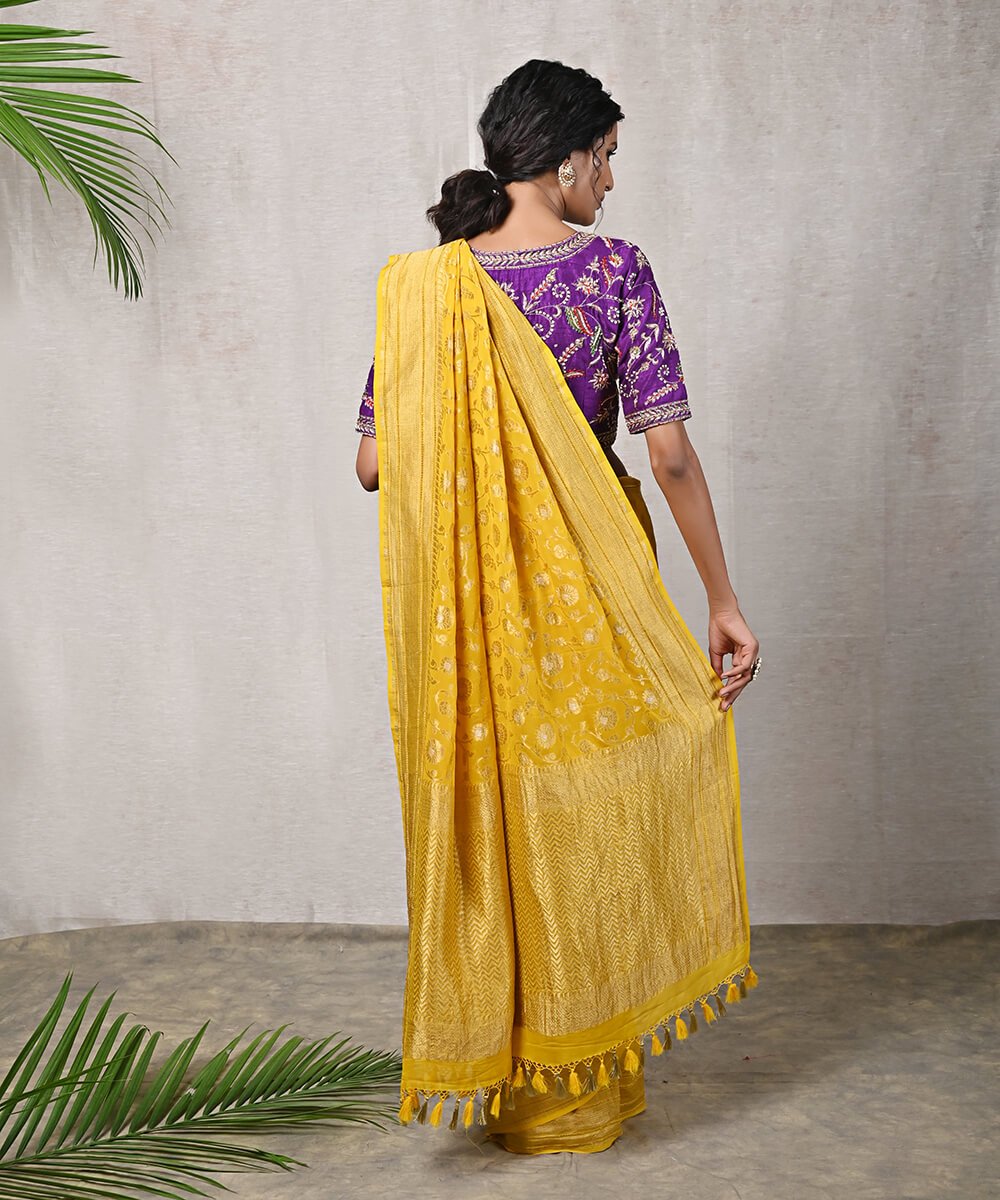 Handloom_Yellow_Banarasi_Georgette_Saree_with_Floral_Weave_WeaverStory_03