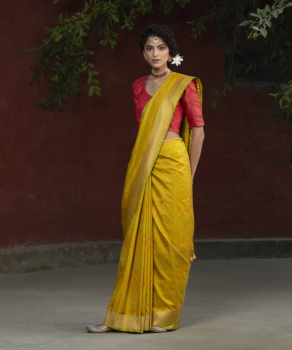 Handloom_Yellow_With_Green_Embossed_Weave_Katan_Silk_Banarasi_Saree_WeaverStory_02