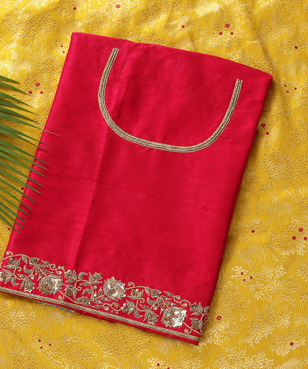 Pink_and_Red_Dual_Tone_Raw_Silk_Blouse_Fabric_with_Zardozi_and_Dori_Embroidery_WeaverStory_01