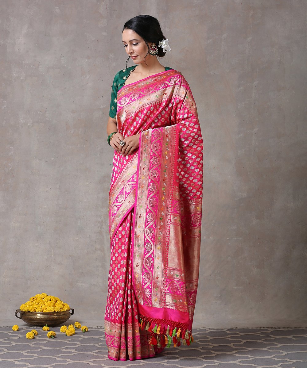 Hot_Pink_Handloom_Heavy_Kadhwa_Pure_Katan_Silk_Banarasi_Saree_With_Meenakari_Border_WeaverStory_02