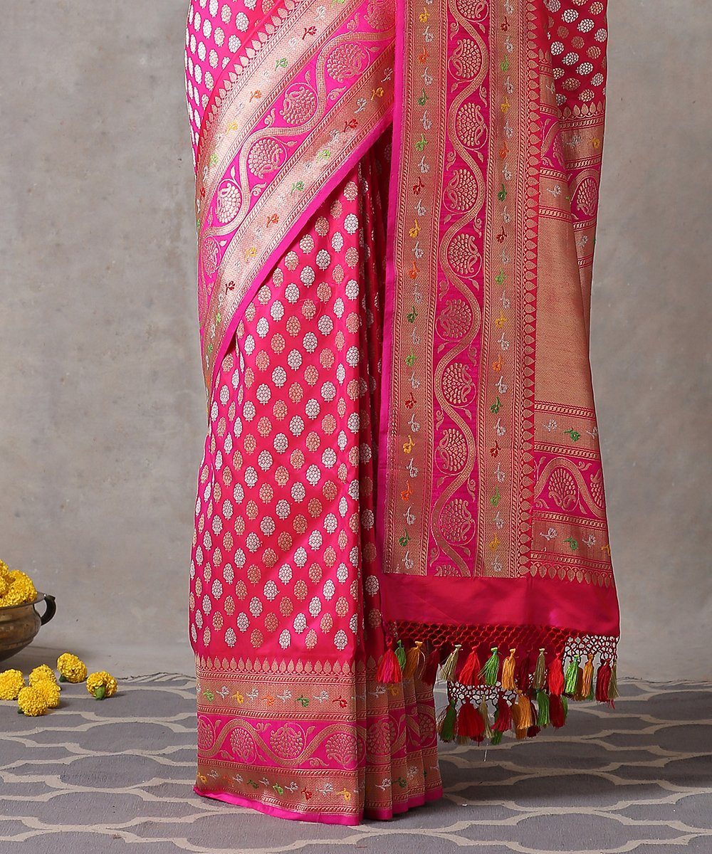Hot_Pink_Handloom_Heavy_Kadhwa_Pure_Katan_Silk_Banarasi_Saree_With_Meenakari_Border_WeaverStory_04