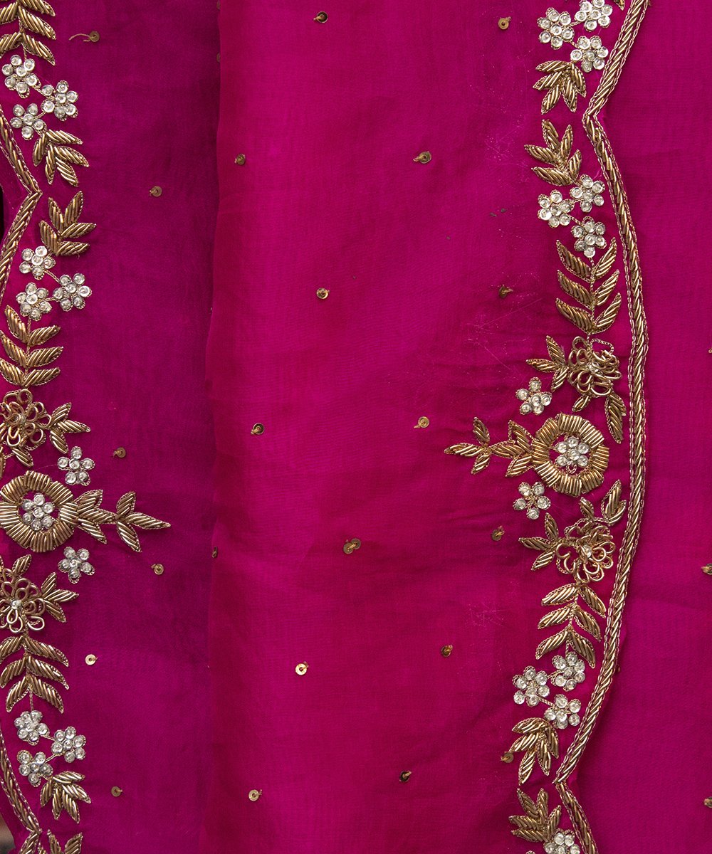 Hot_Pink_Handloom_Organza_Dupatta_with_scallop_zardozi_Border_WeaverStory_02