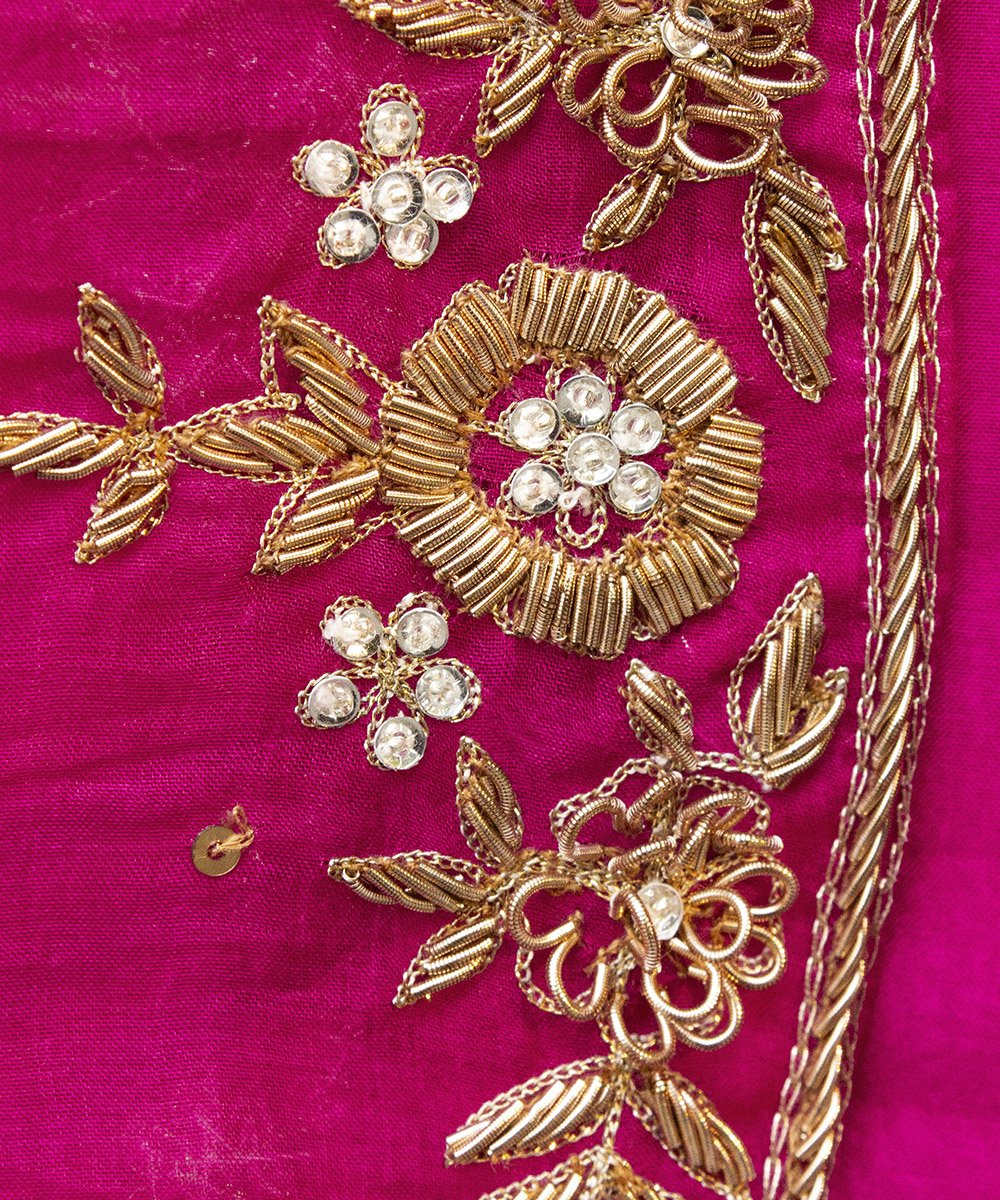 Hot_Pink_Handloom_Organza_Dupatta_with_scallop_zardozi_Border_WeaverStory_03
