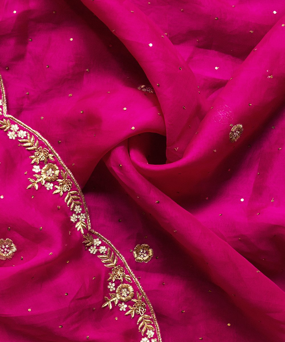 Hot_Pink_Handloom_Organza_Dupatta_with_scallop_zardozi_Border_WeaverStory_04