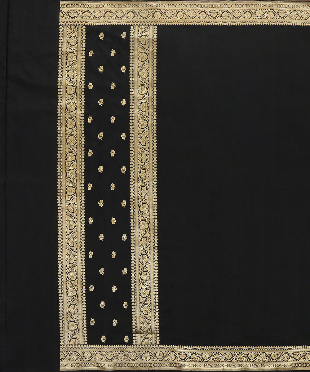 Handloom_Black_Pure_Katan_Silk_Banarasi_Dupatta_with_Gold_Zari_Booti_WeaverStory_02