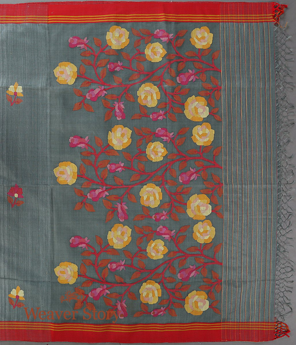 Handwoven_Cement_Grey_Matka_Silk_Saree_with_Muslin_Jamdani_Pallu_and_Red_Border_WeaverStory_03