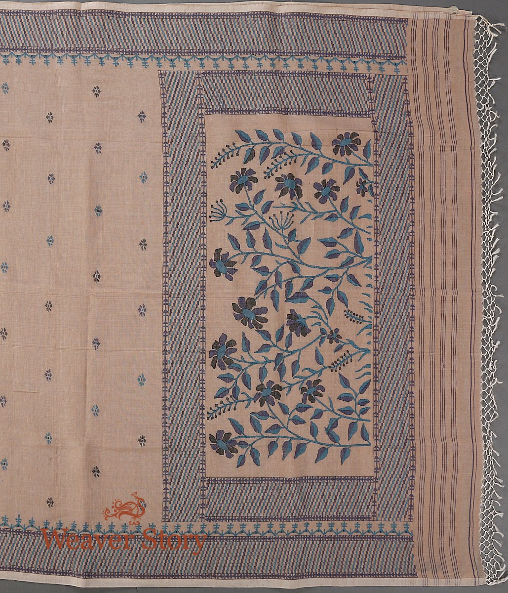 Beige_Hand_Spun_and_Hand_Woven_Cotton_Jamdani_Saree_with_Natural_Indigo_and_Black_Thread_Weave_WeaverStory_03