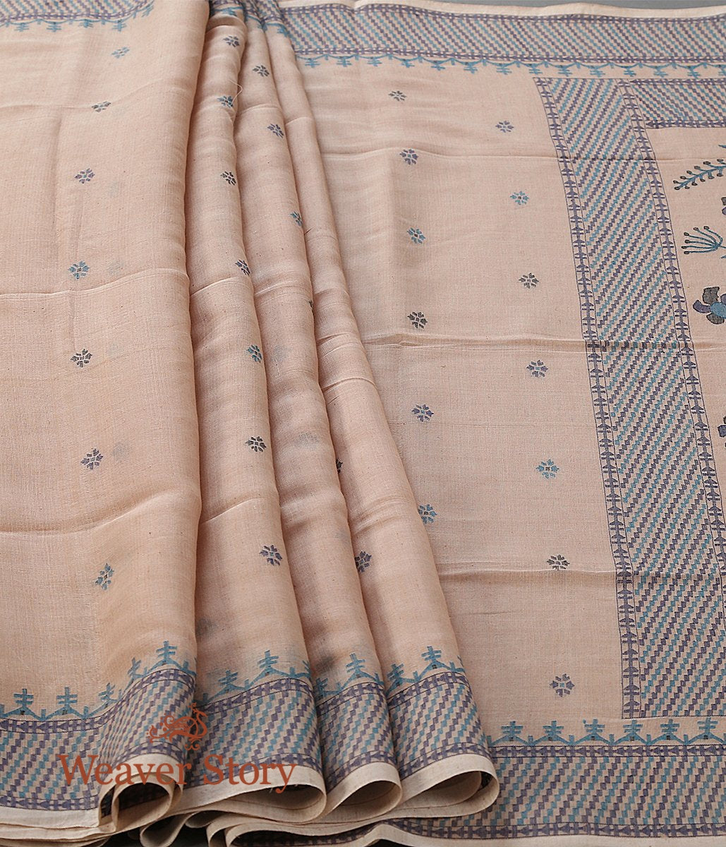 Beige_Hand_Spun_and_Hand_Woven_Cotton_Jamdani_Saree_with_Natural_Indigo_and_Black_Thread_Weave_WeaverStory_02