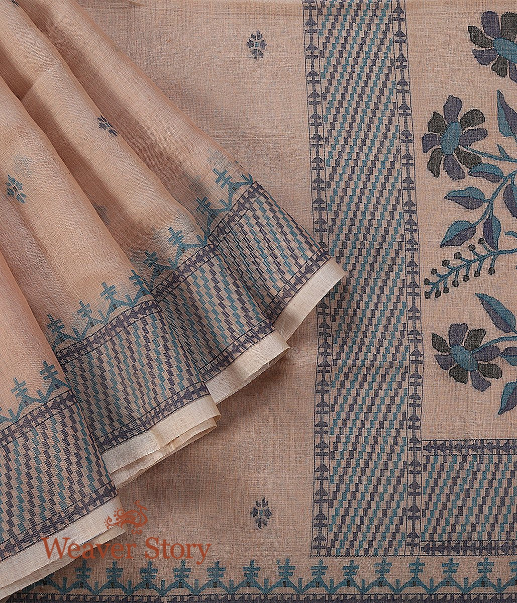 Beige_Hand_Spun_and_Hand_Woven_Cotton_Jamdani_Saree_with_Natural_Indigo_and_Black_Thread_Weave_WeaverStory_04