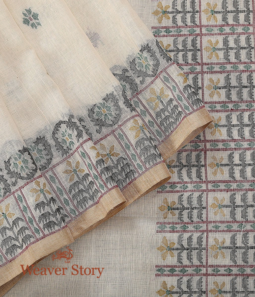 Beige_Hand_Spun_and_Hand_Woven_Cotton_Jamdani_Saree_with_Mustard_and_Black_Thread_Weave_WeaverStory_03