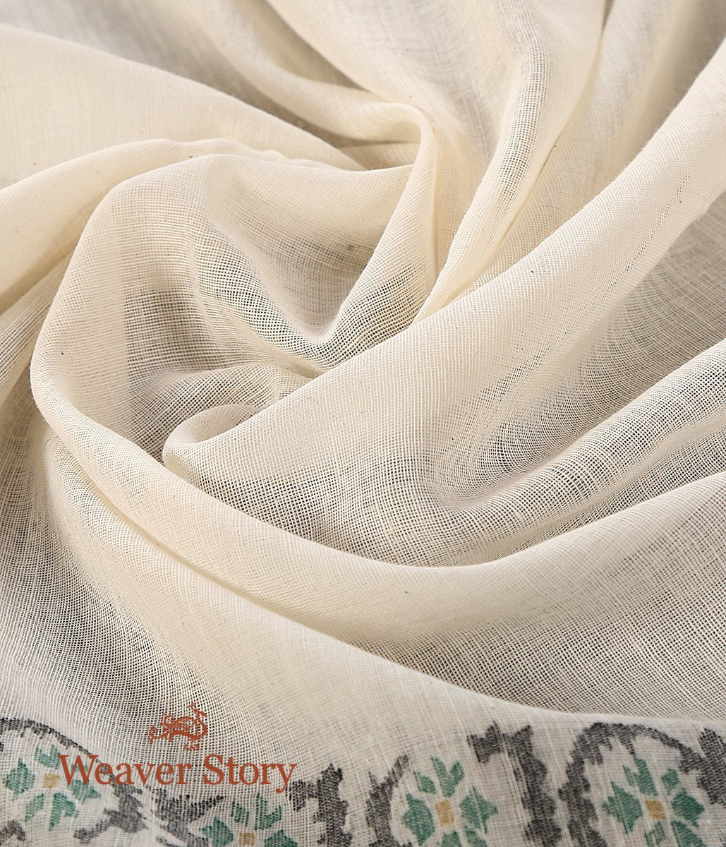 Beige_Hand_Spun_and_Hand_Woven_Cotton_Jamdani_Saree_with_Mustard_and_Black_Thread_Weave_WeaverStory_05