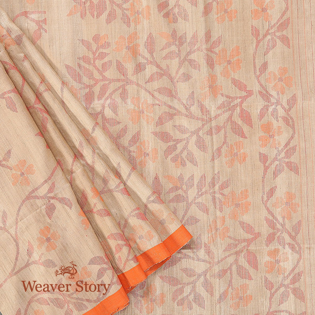 Handwoven_Tusser_Munga_Jamdani_Saree_with_Floral_Motifs_WeaverStory_01