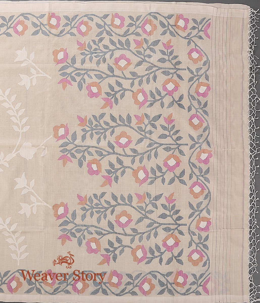 Handwoven_Beige_Tusser_Munga_Jamdani_Saree_with_Pink_Floral_Motifs_WeaverStory_03