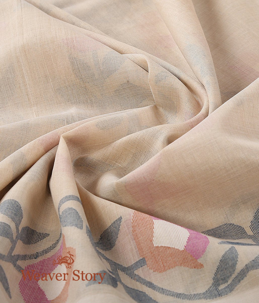 Handwoven_Beige_Tusser_Munga_Jamdani_Saree_with_Pink_Floral_Motifs_WeaverStory_05