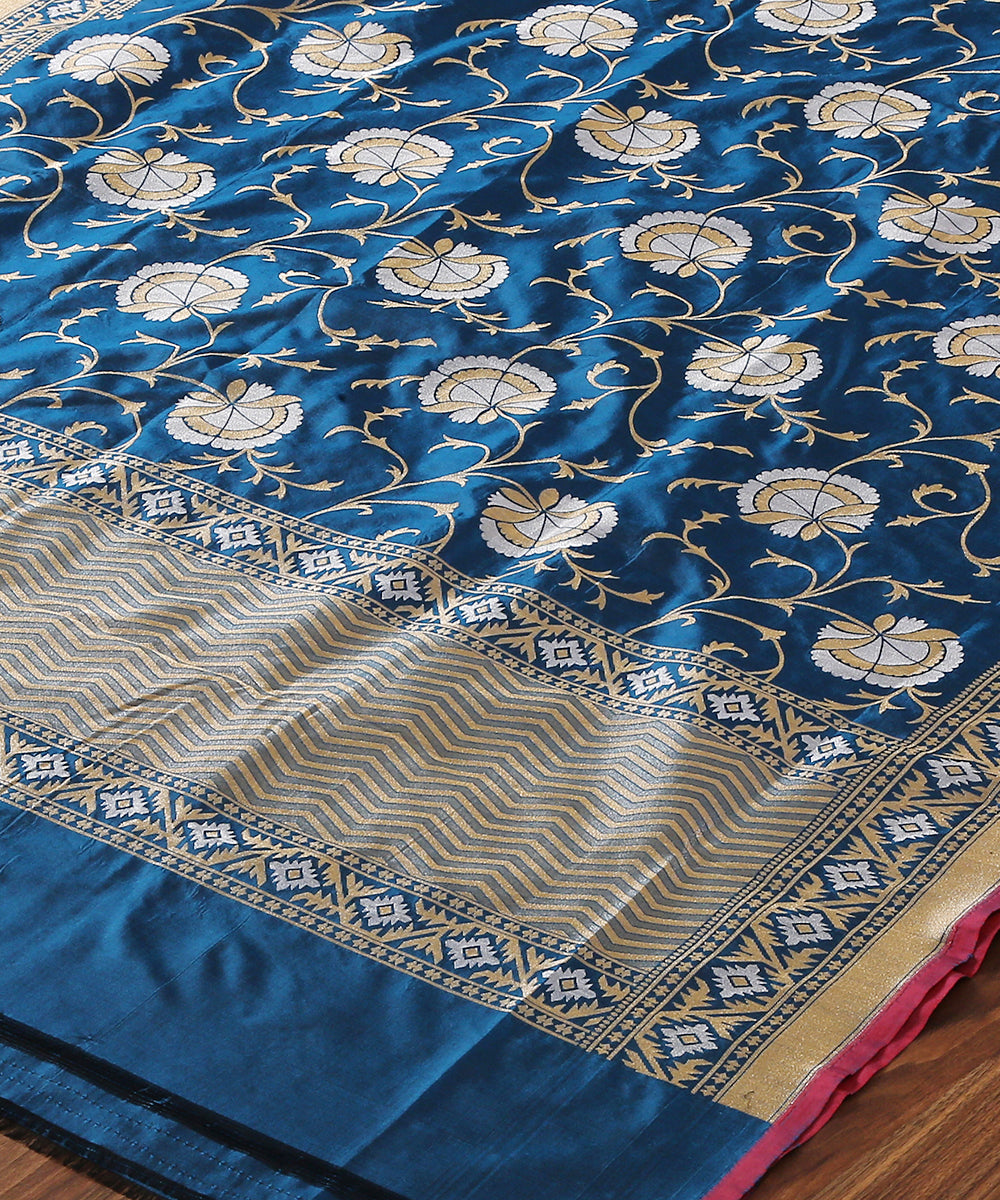 Blue_Handloom_Banarasi_Katan_Silk_Dupatta_Sona_Rupa_Floral_Jaal_WeaverStory_03