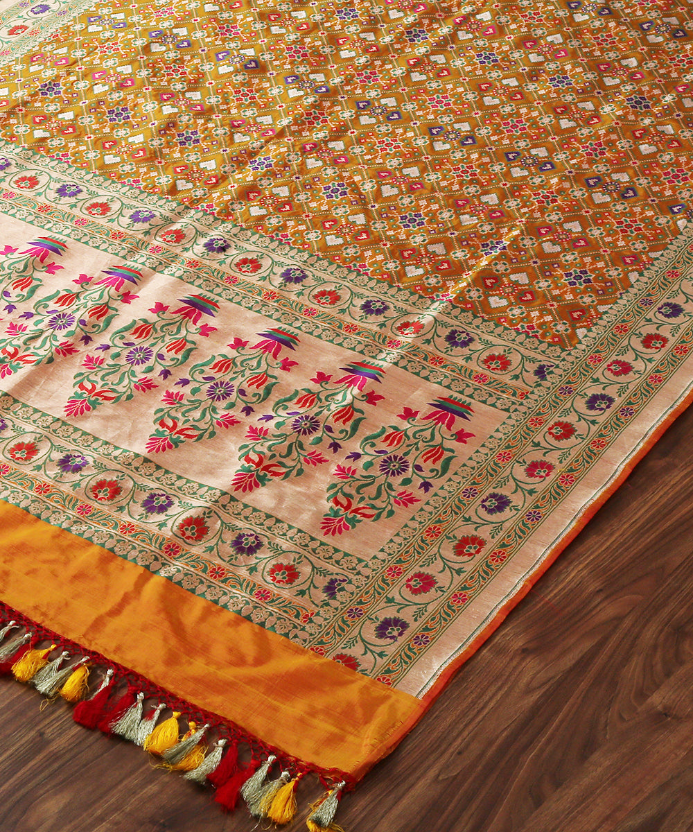 Handloom_Mustard_Meenakari_Banarasi_Patola_Dupatta_with_Floral_Border_WeaverStory_03