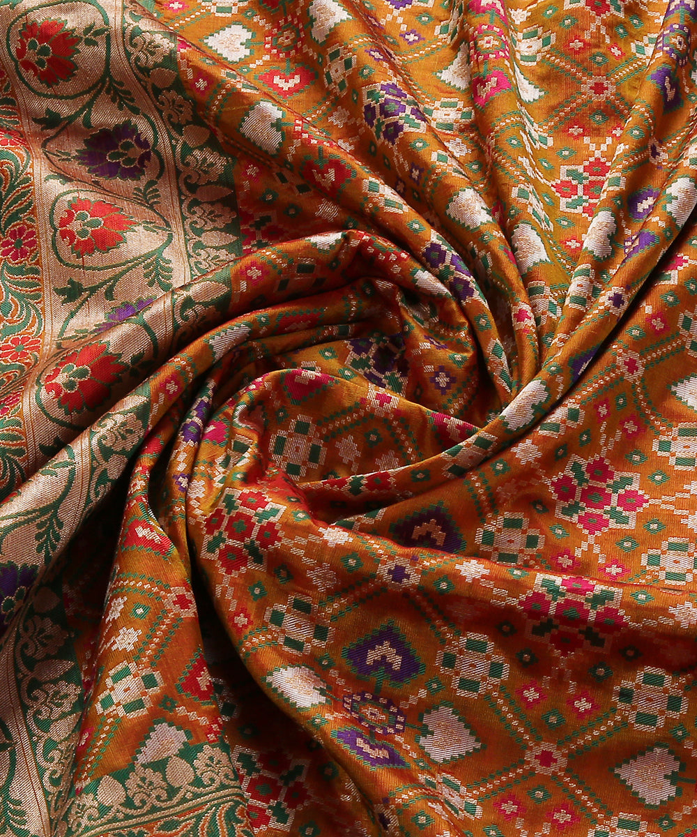 Handloom_Mustard_Meenakari_Banarasi_Patola_Dupatta_with_Floral_Border_WeaverStory_05