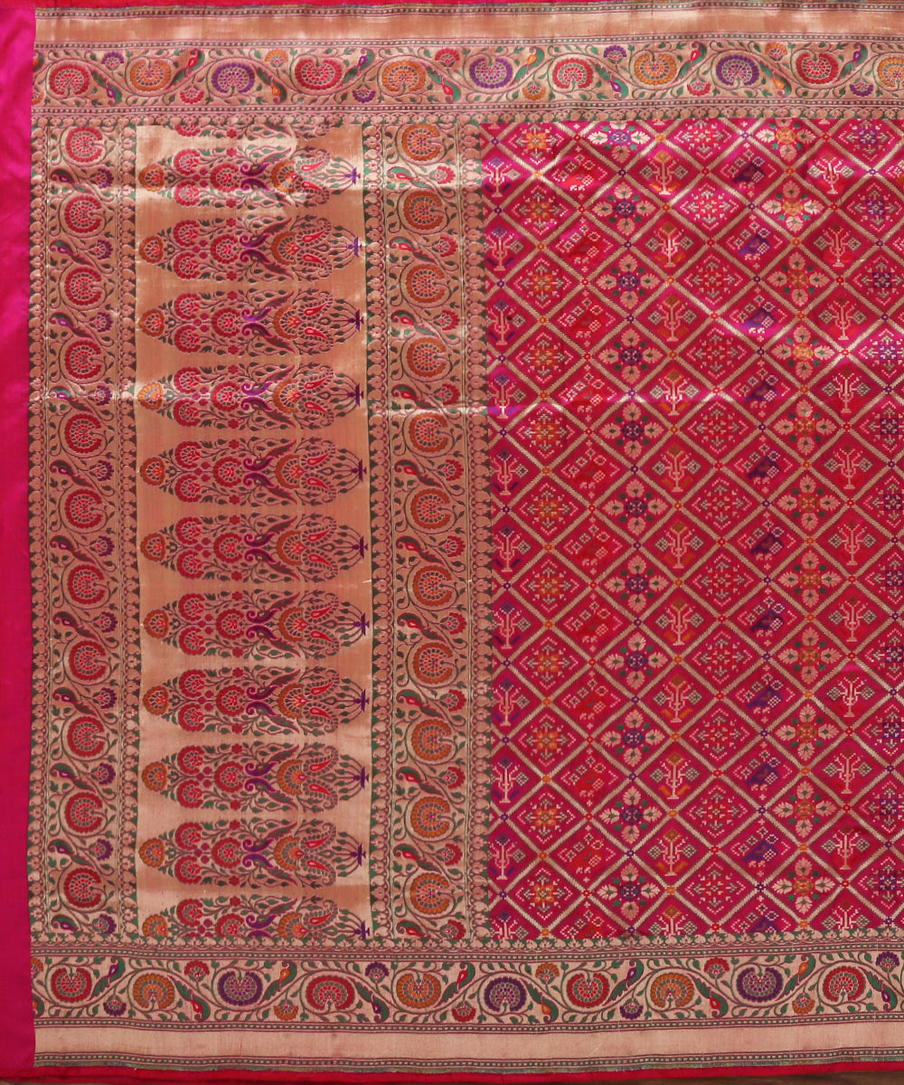 Handloom_Pink_Meenakari_Patola_Dupatta_with_Parrots_on_the_Border_WeaverStory_02