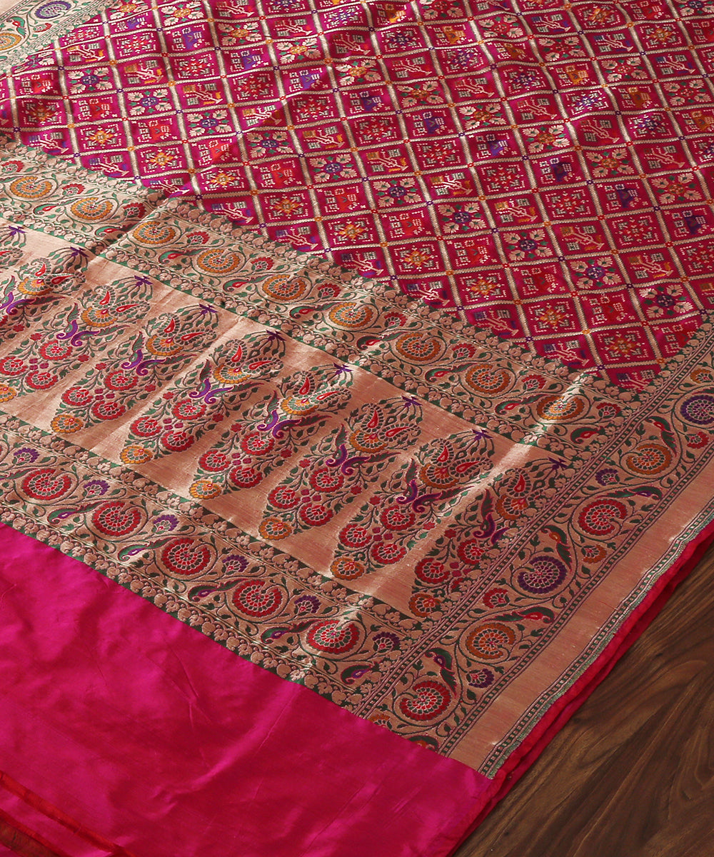 Handloom_Pink_Meenakari_Patola_Dupatta_with_Parrots_on_the_Border_WeaverStory_03