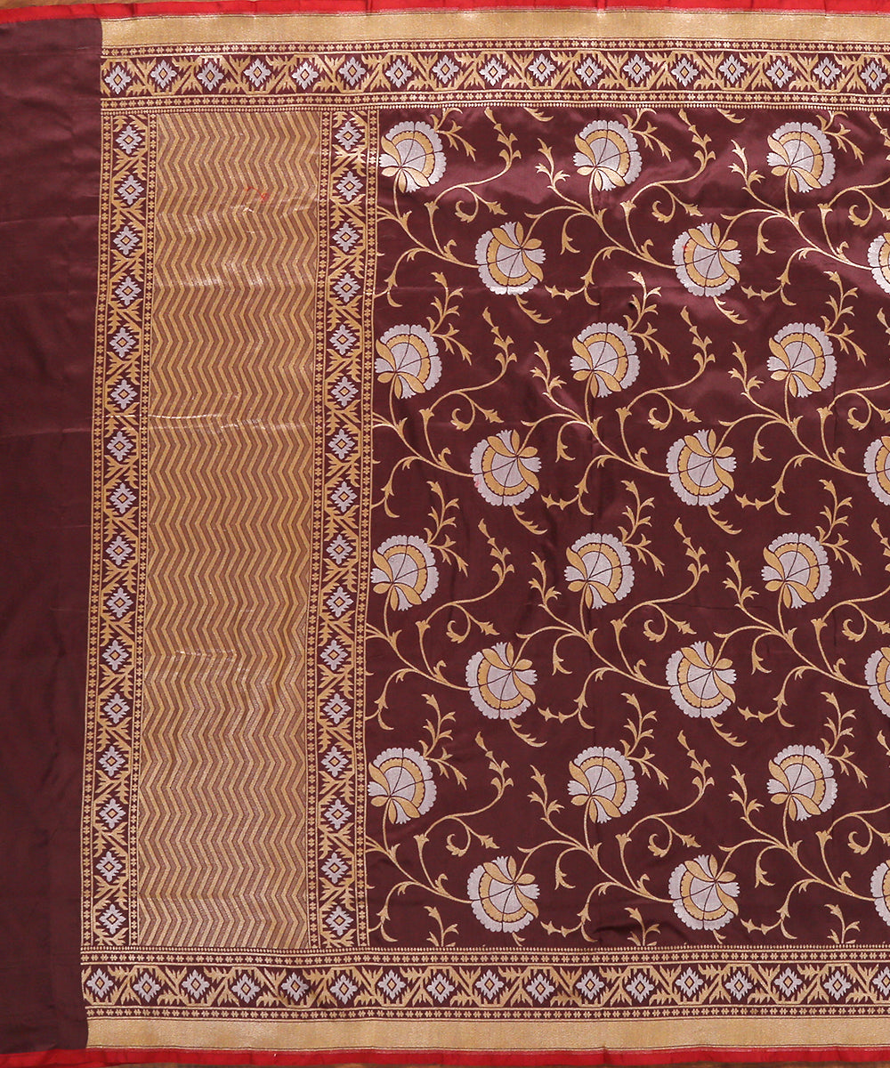 Wine_Handloom_Banarasi_Katan_Silk_Dupatta_Sona_Rupa_Floral_Jaal_WeaverStory_02
