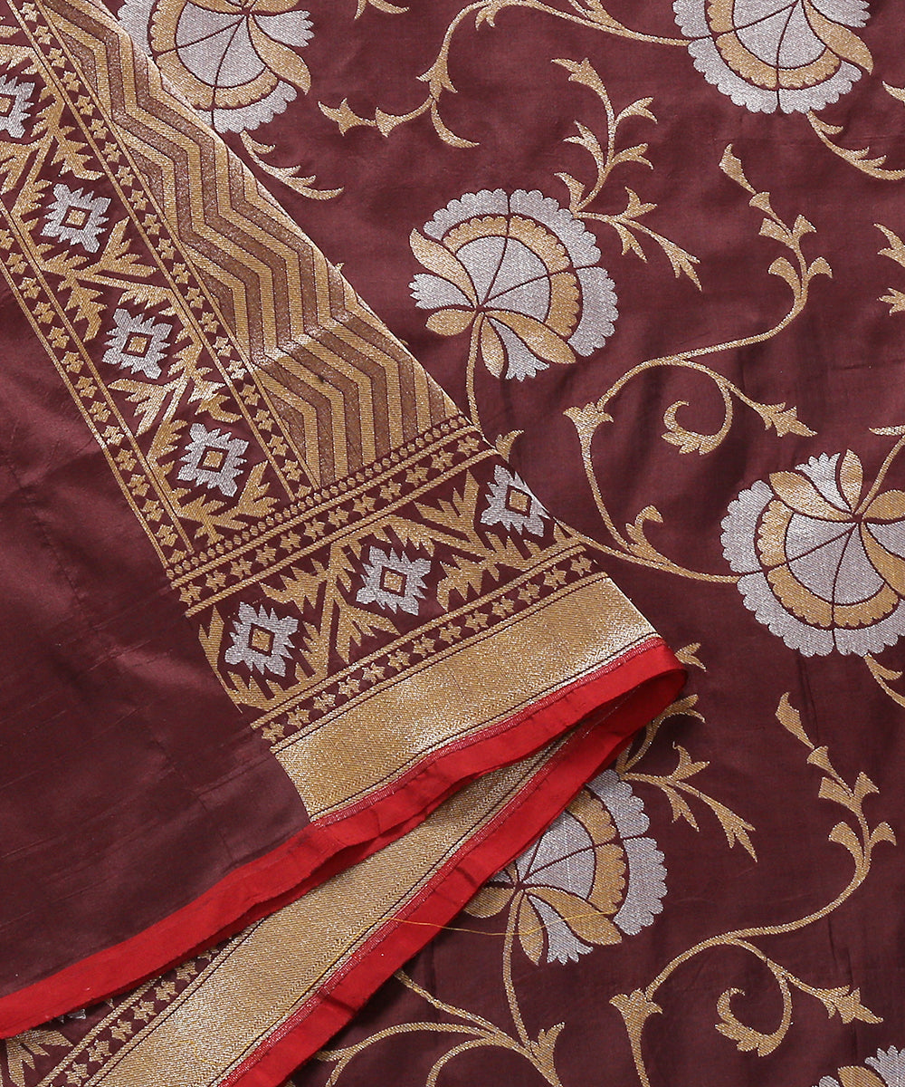 Wine_Handloom_Banarasi_Katan_Silk_Dupatta_Sona_Rupa_Floral_Jaal_WeaverStory_04