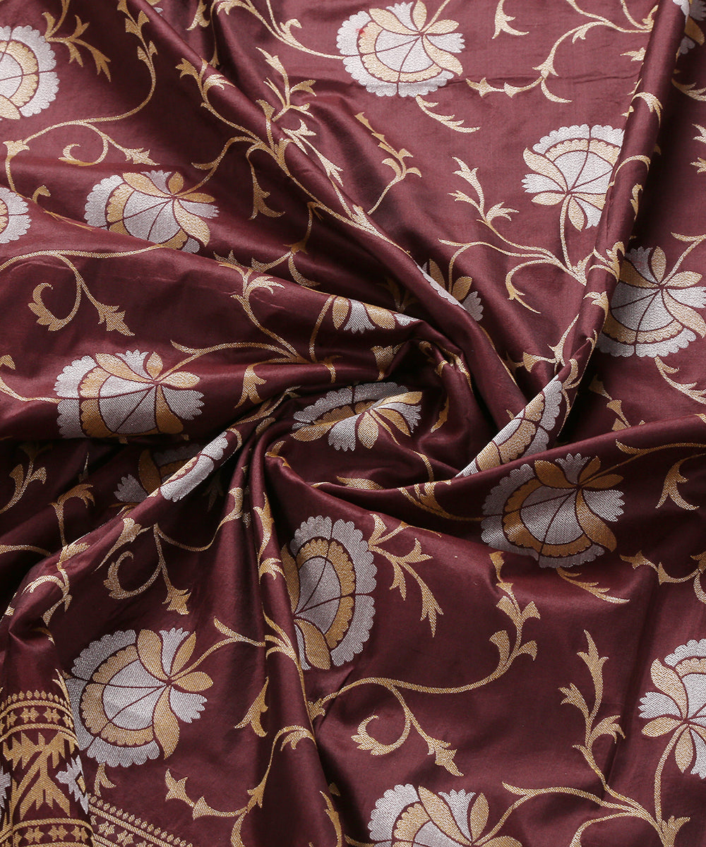Wine_Handloom_Banarasi_Katan_Silk_Dupatta_Sona_Rupa_Floral_Jaal_WeaverStory_05