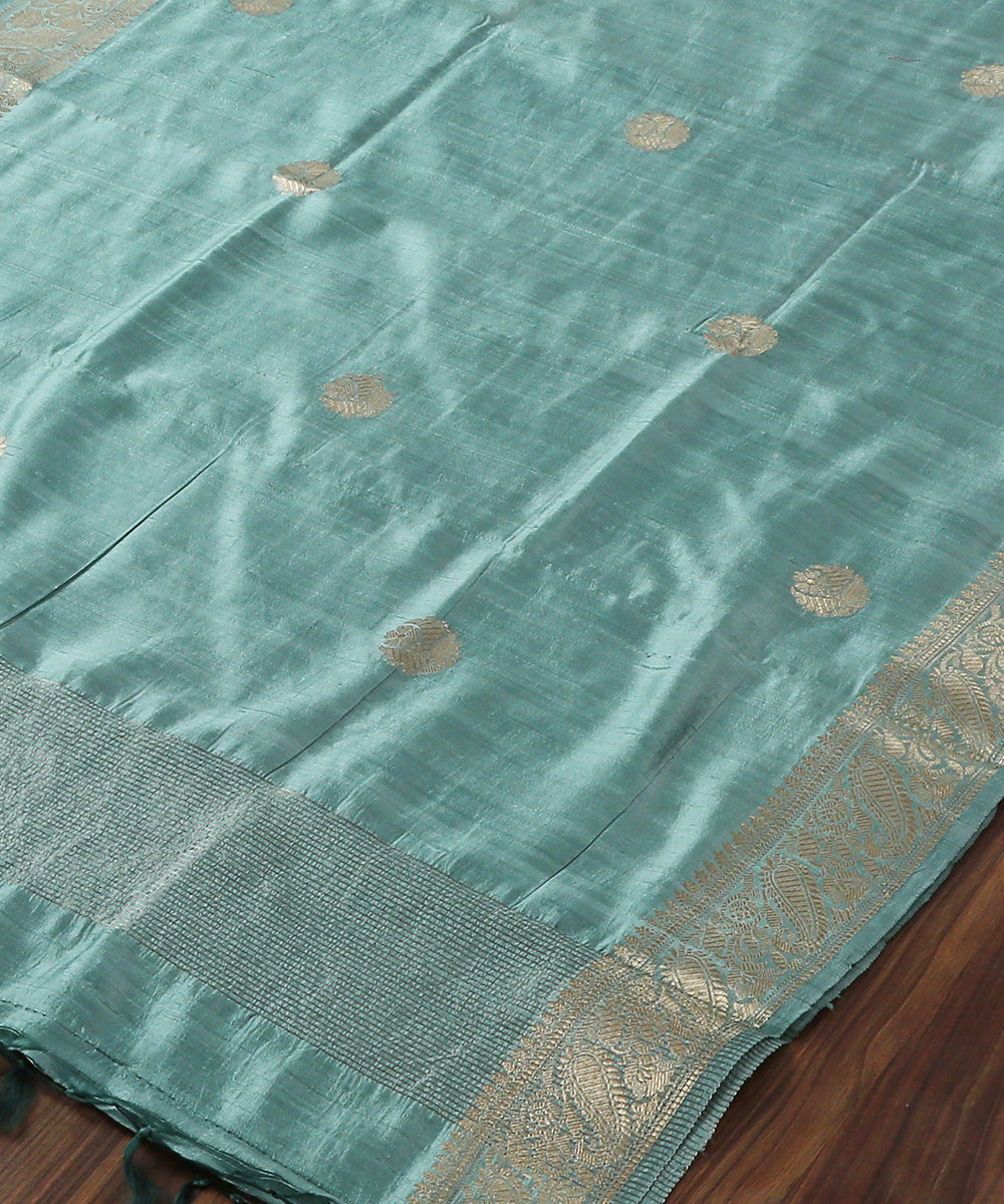 Handloom_Green_Raw_Silk_Banarasi_Dupatta_with_Bootidar_Design_WeaverStory_03