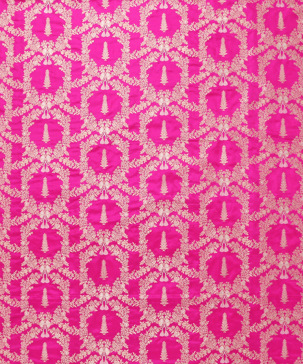 Rani_Pink_Pure_Katan_Silk_Banarasi_Handloom_Fabric_with_Traditional_Floral_Jaal_WeaverStory_03