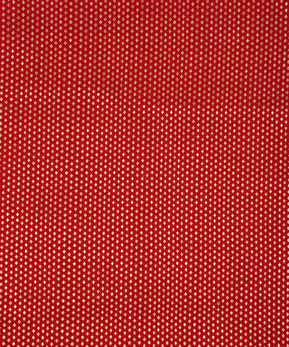 Red_Pure_Satin_Banarasi_Handloom_Fabric_with_Zari_Booti_WeaverStory_03