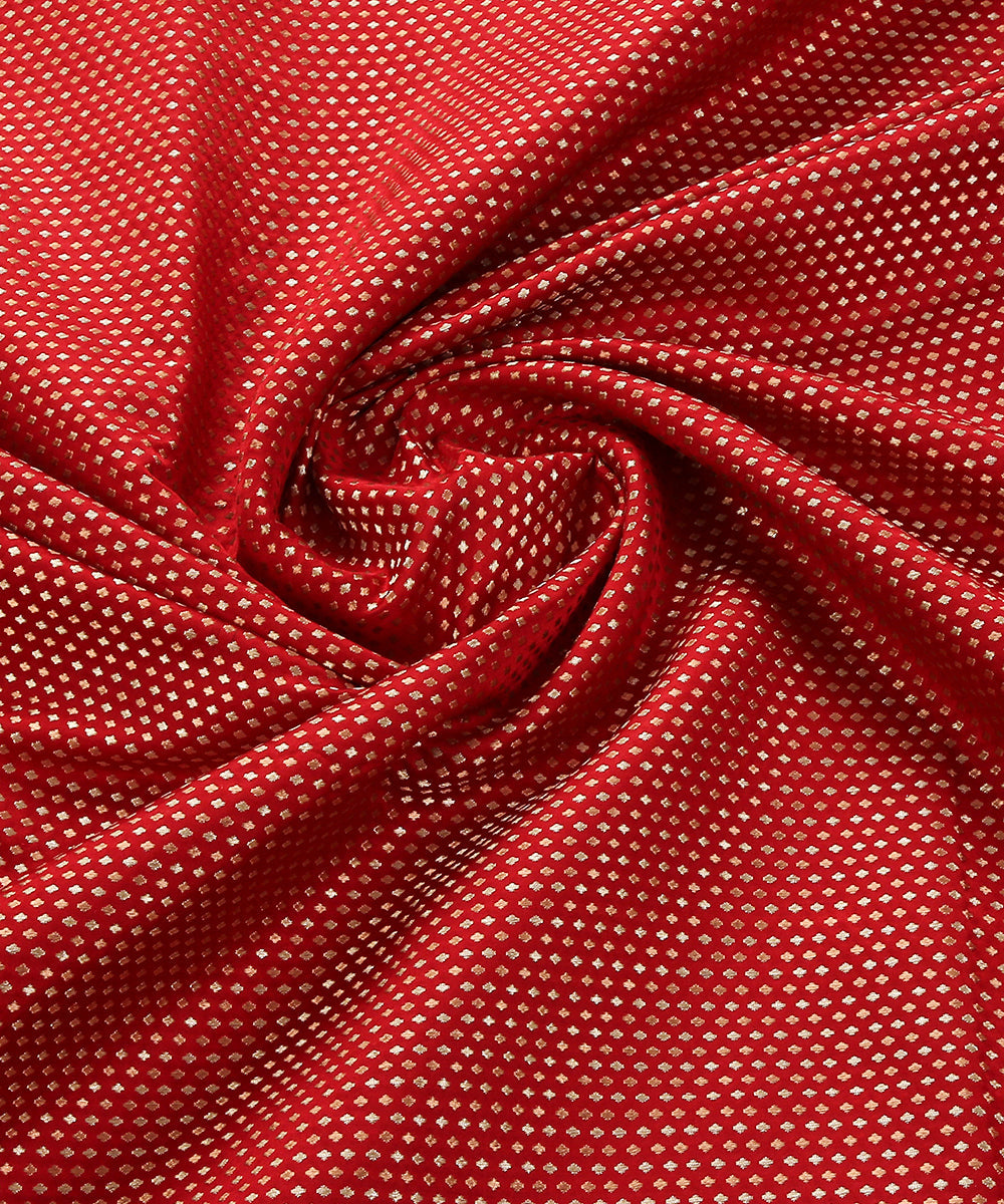 Red_Pure_Satin_Banarasi_Handloom_Fabric_with_Zari_Booti_WeaverStory_05