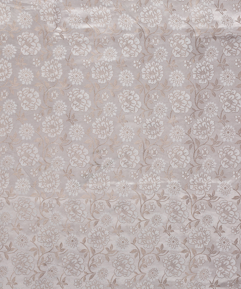 Milky_White_Pure_Satin_Banarasi_Handloom_Fabric_with_Floral_Weave_and_Zari_Meenakari_WeaverStory_04